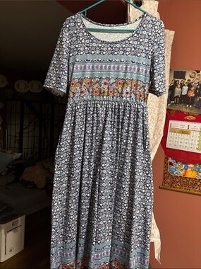 Girls Floral Navy Blue Boho Maxi Dress - Brand